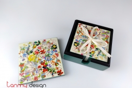 Set of  6 hand-painted wild flower coasters with box 